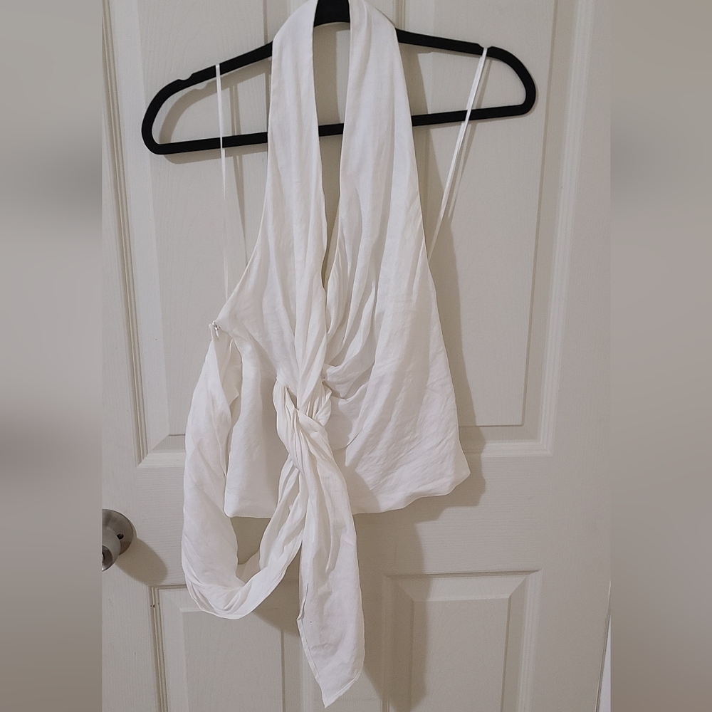 Zara Tie Waist Halter Top White